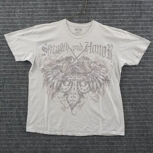 Y2K Chemistry Strength and Honor Graphic T-Shirt Men XL Gray Gothic Wings